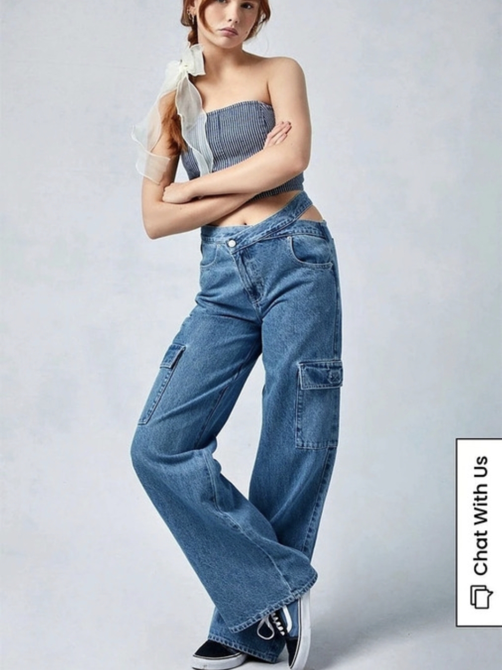PacSun Asymmetrical Waist Baggy Cargo Jeans Medium Indigo Size 27